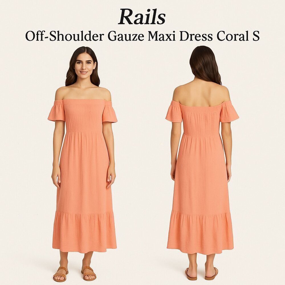 Rails Off-Shoulder Gauze Maxi Dress Coral S